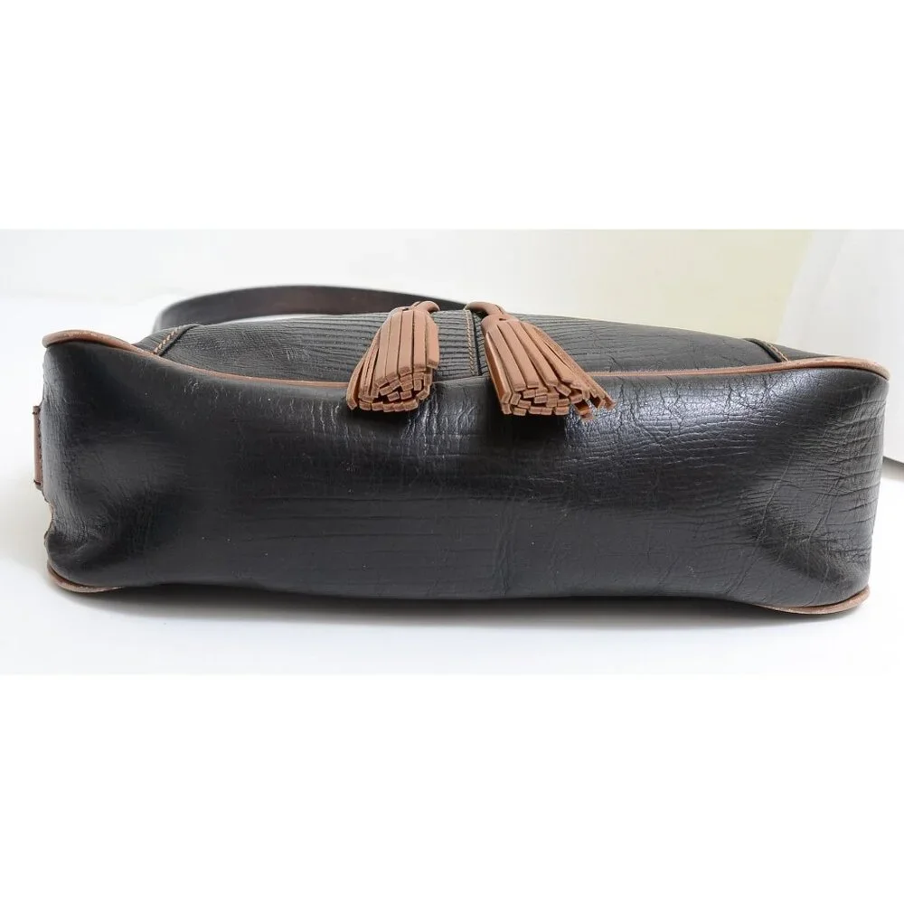 Sharif Studio Black Textured Leather Fringe Crossbody Satchel Handbag‎ Purse